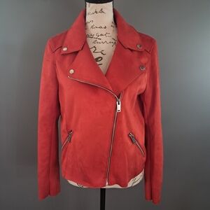 H&M Red Faux-Suede Moto Full-Zip Jacket Size 6